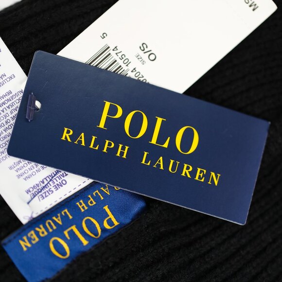 NWT Polo Ralph Lauren Beanie Skull Hat Black with Gold Big Pony One Size